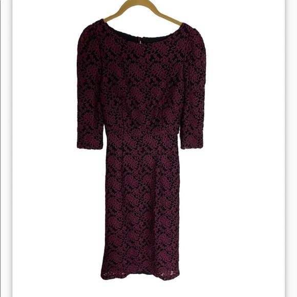 Alice + Olivia Purple Black Lace Midi Dress Back Cut Out 2 - Picture 1 of 8